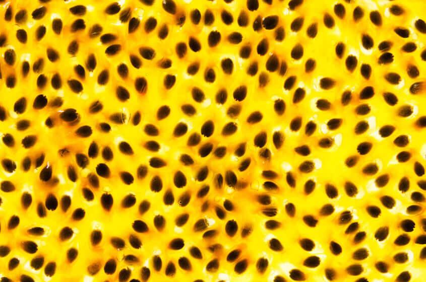 Immagine macro dell'interno del frutto della passione